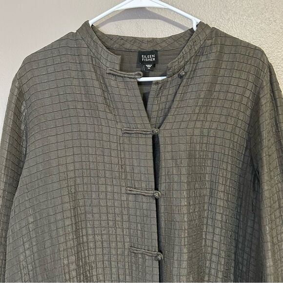 Eileen Fisher silk & linen blend frog closure jacket women’s size medium - Picture 3 of 11